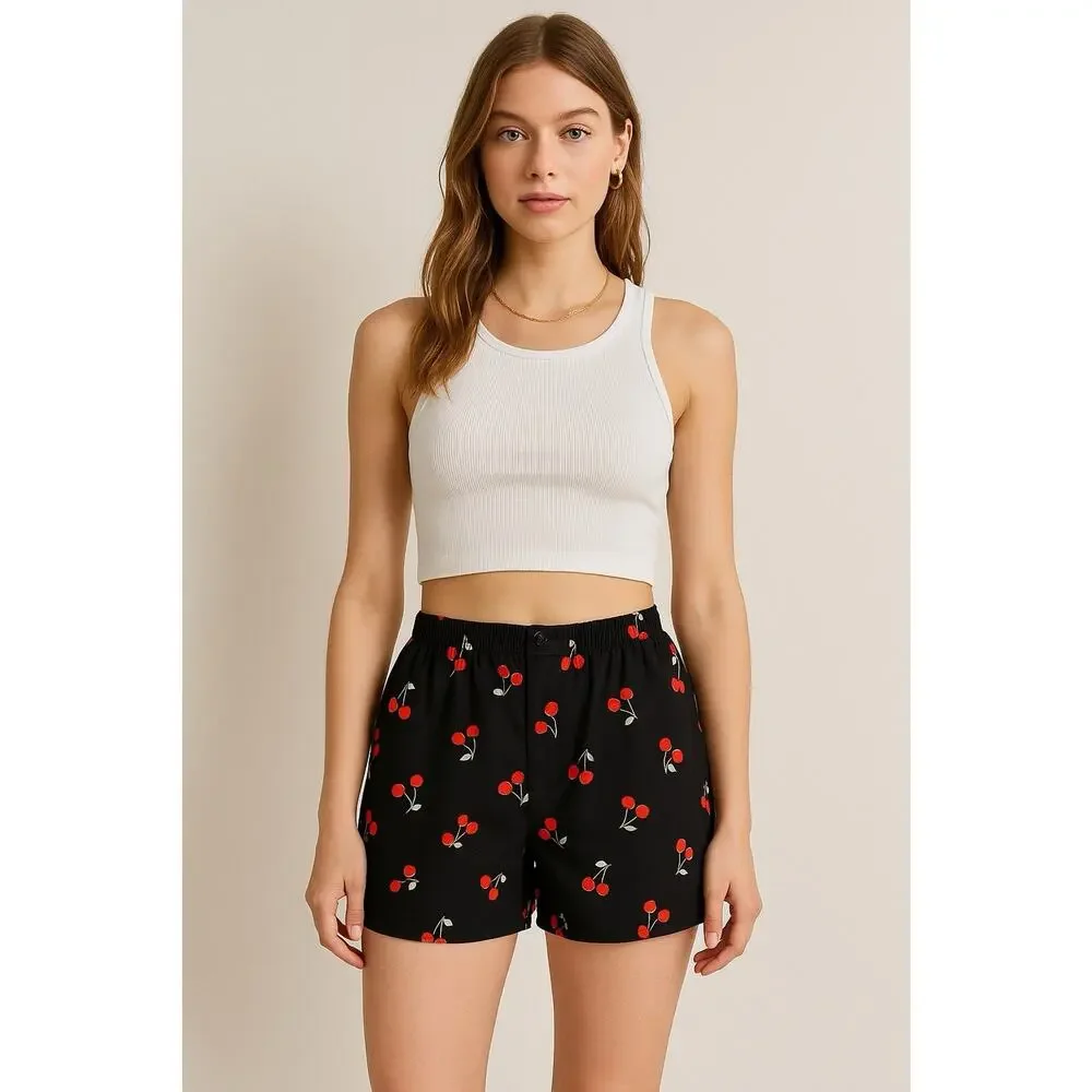 BDG Men’s S Cherry Print Boxer Shorts Black Lounge Urban Outfitters Y2K‎